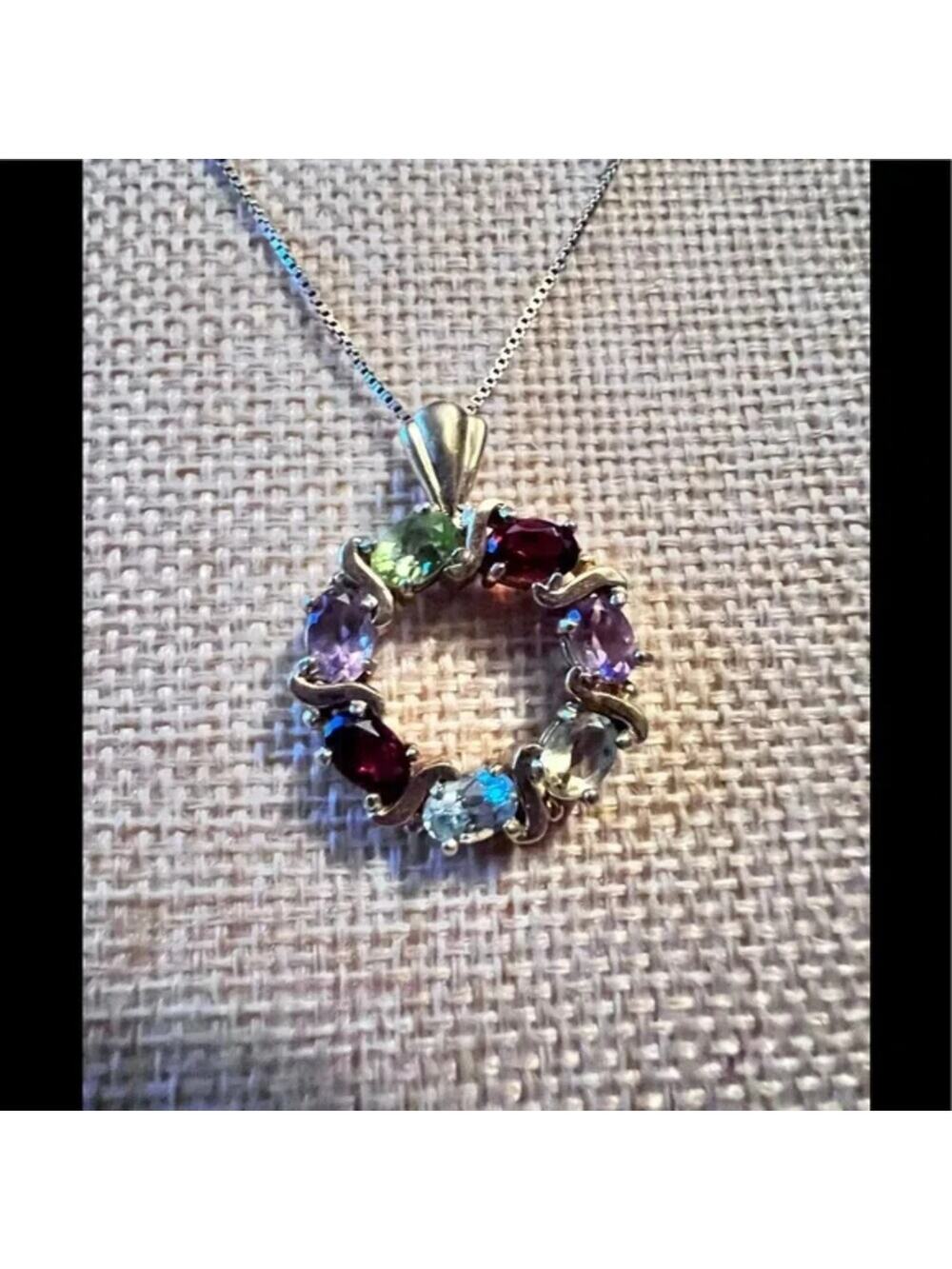 925 Italy Vermeil Multi Simi Precious Gem Stone Necklace 18”